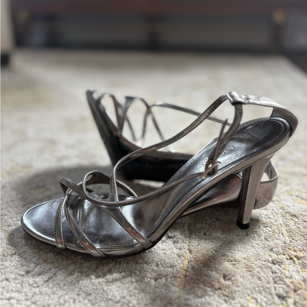 Ralph Lauren Metallic Silver Strappy Heels | Size 8